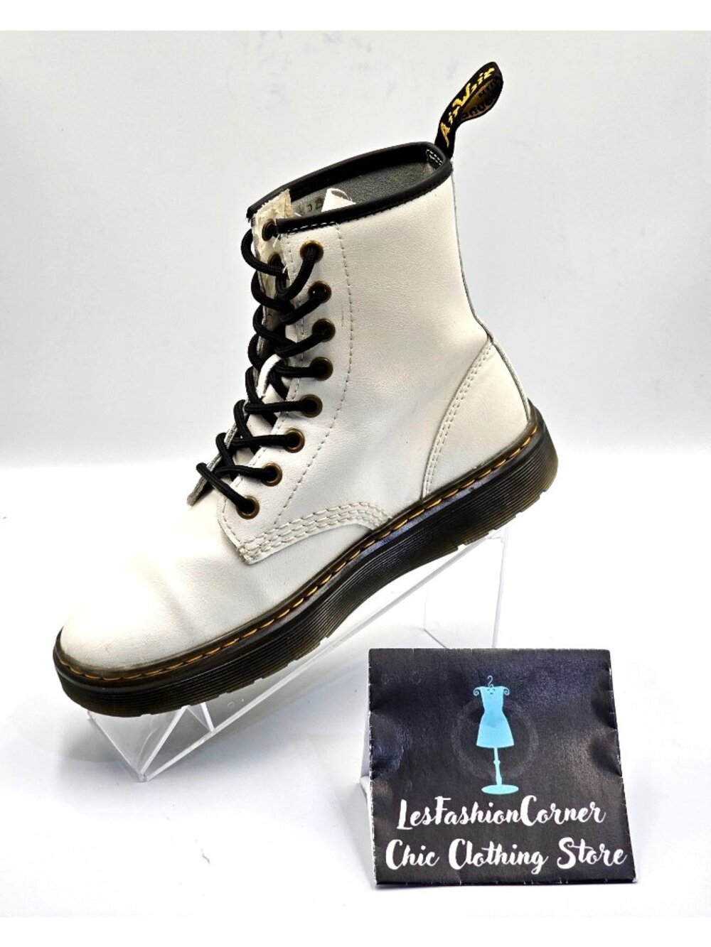 Dr. Martens Women's White Leather Zavala Lace-Up Combat Boots Size 6 2347 - Picture 15 of 16